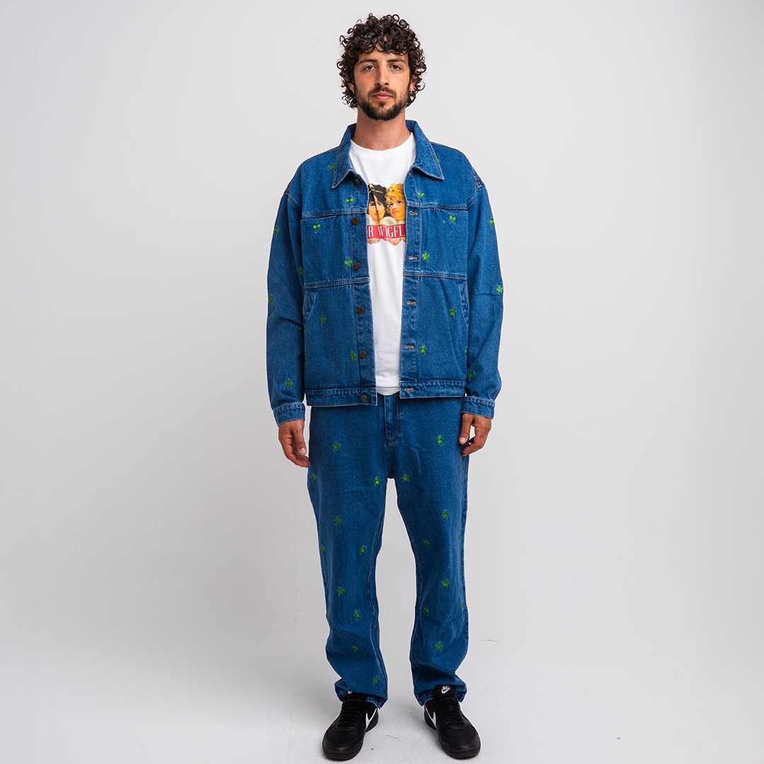 Lucky Clover Embroidery Denim Trousers