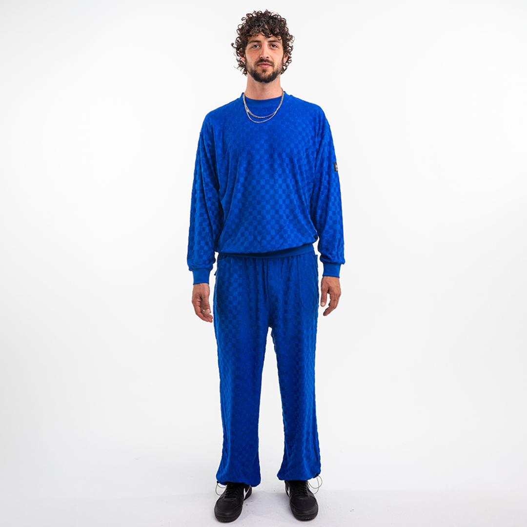 Blue Chequered Towel Sweater