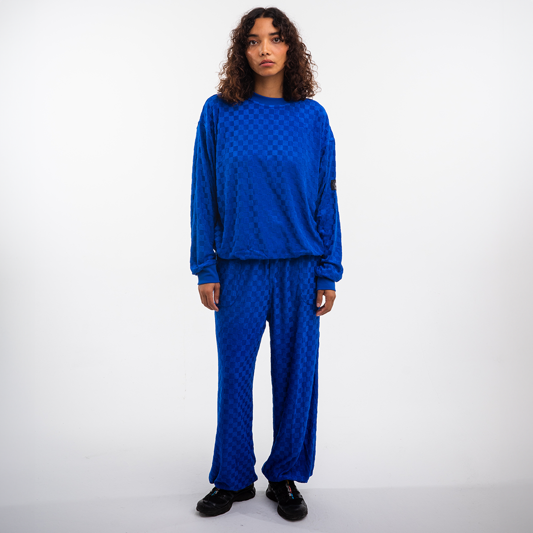 Blue Chequered Towel Sweater