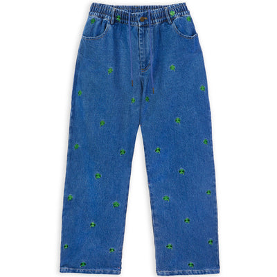 Lucky Clover Embroidery Denim Trousers