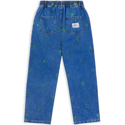 Lucky Clover Embroidery Denim Trousers
