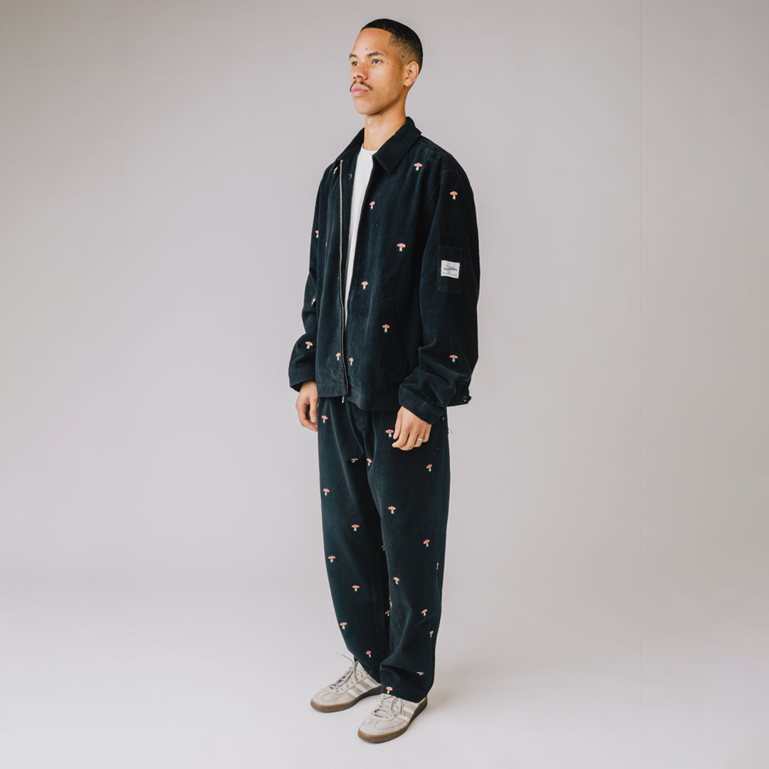 Black Mushroom Embroidery Trousers