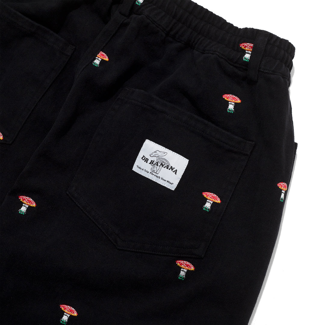 Black Mushroom Embroidery Trousers